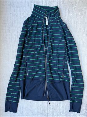 lululemon athletica Navy with Green Stripe Zip-Up Hoodie